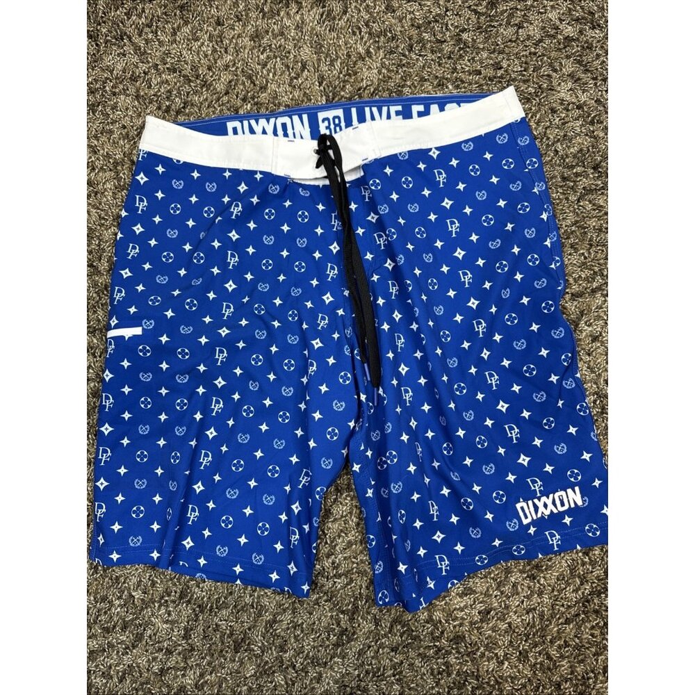 Dixxon Live Fast Board Shorts 38 Blue Monogram Swim‎ Hybrid 10”